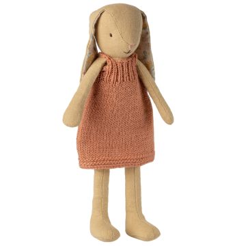 Maileg HASE Cremegelb mit Gestricktem KLEID Koralle (Größe 2)