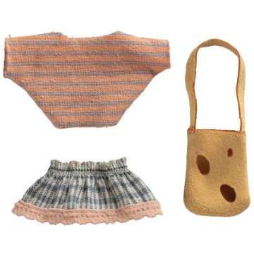 Maileg DOLL CLOTHES for Little Sister MOUSE Shirt, Skirt & Bag