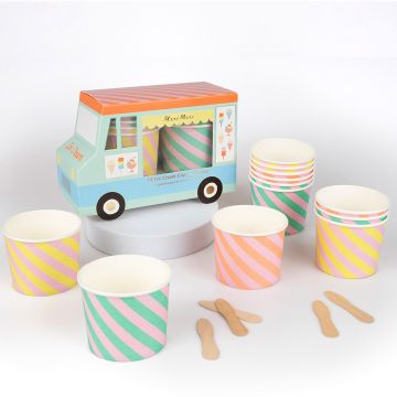 Meri Meri 12 EIS STREIFEN Becher & Löffel