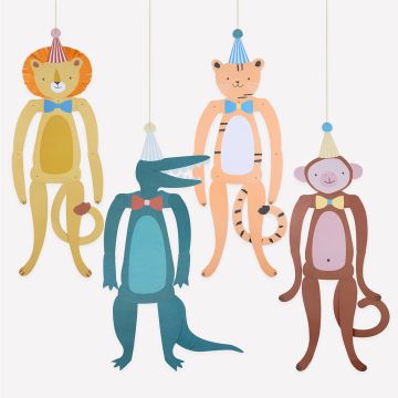 Meri Meri 4 XL HÄNGEDEKO "Animal Parade" Tiere 