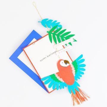 Meri Meri BIRTHDAY GREETING CARD Parrot Jungle Jamboree
