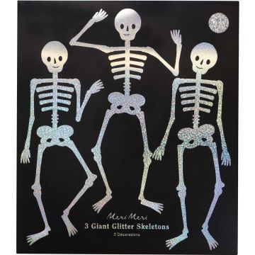 Meri Meri HANGING HALLOWEEN DECORATIONS 3 Large Glitter Skeletons
