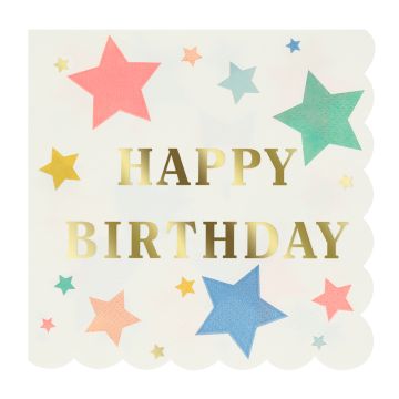 Meri Meri 16 Small Napkins STARS Happy Birthday