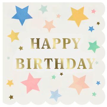 Meri Meri 16 Large Napkins STARS Happy Birthday