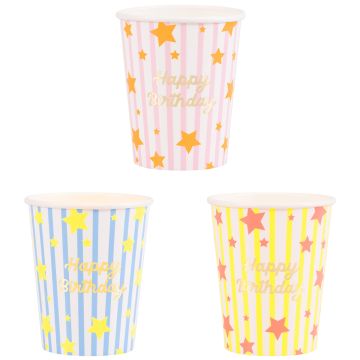 Meri Meri 8 PAPER CUPS "Happy Birthday" Bright Star