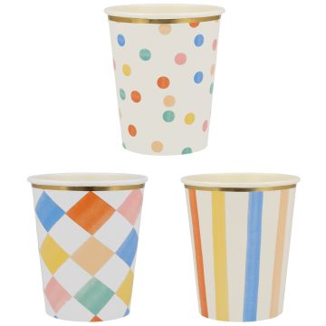 Meri Meri 8 Paper Cups COLORFUL PATTERN