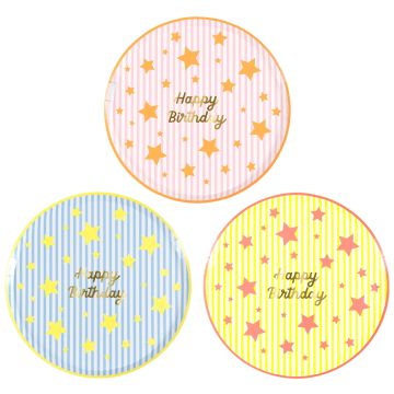 Meri Meri 8 PAPER PLATES "Happy Birthday" Bright Star