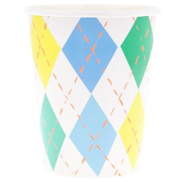 Meri Meri 8 Pappbecher GOLF Argyle