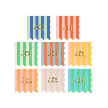 Meri Meri 16 Small Napkins STRIPES Happy Birthday