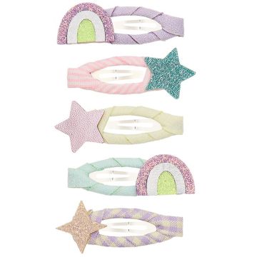 Mimi & Lula 5 Mini HAIR CLIPS Rainbow & Stars Glitter