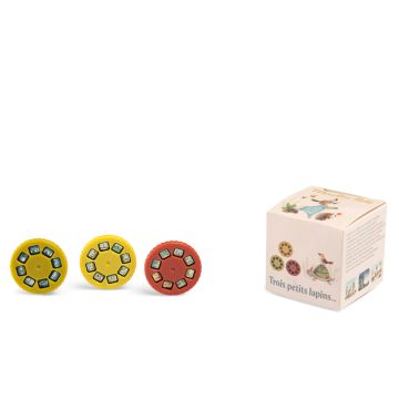 Moulin Roty 3 DISKETTEN für Geschichten Taschenlampe "Trois Lapins" Hasen (Ø 3 cm)