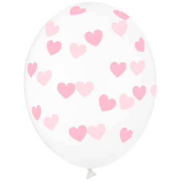 PartyDeco 6 BALLOONS Hearts Crystal Clear Light Pink (30cm)