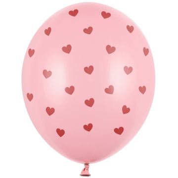 PartyDeco 50 BALLOONS Hearts Pastel Baby Pink (30cm)