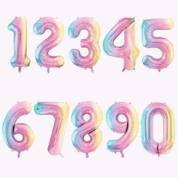 PartyDeco XXL Birthday FOIL BALLOON Pastel Rainbow Numbers (86 cm)
