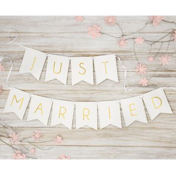PartyDeco Paper GARLAND "Just Married" White (15x155cm)