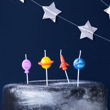 PartyDeco 4 CAKE CANDLES Space