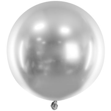 PartyDeco 1 Runder Party Ballon JUMBO GLOSSY Silber (60cm)