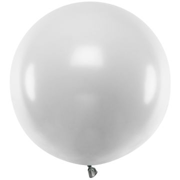 PartyDeco 1 Runder Party Ballon JUMBO METALLIC Silver Snow (60cm)