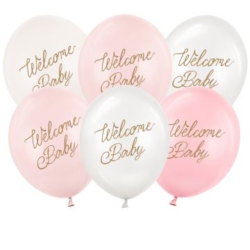 PartyDeco 6 Party BALLOONS "Welcome Baby" Pink (30cm)