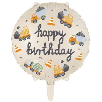 PartyDeco FOLIENBALLON mit Baufahrzeugen "Happy Birthday" (35cm)