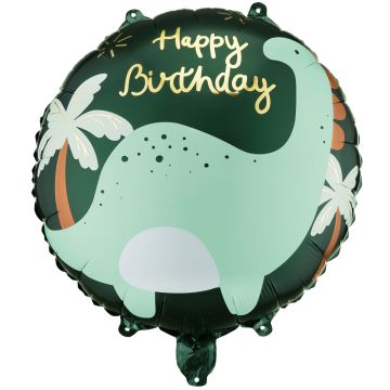 PartyDeco FOIL BALLOON Dinosaur with "Happy Birthday" (35cm)