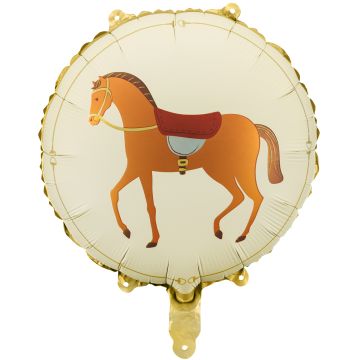 PartyDeco Large Foil Balloon HORSE Round Beige/Gold