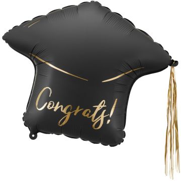 PartyDeco Folienballon Absolventenhut CONGRATS Schwarz/Gold