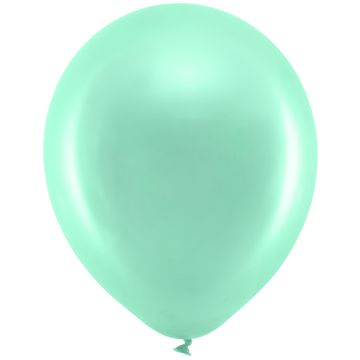 PartyDeco 10 RAINBOW Party Ballons Metallic Mint (30cm)