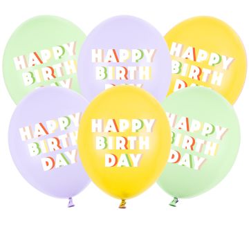 PartyDeco 6 Geburtstags Party Ballons HAPPY BIRTHDAY Mix (30cm)