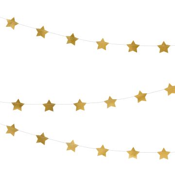 PartyDeco Papier Girlande STERNE gold (3,6m)