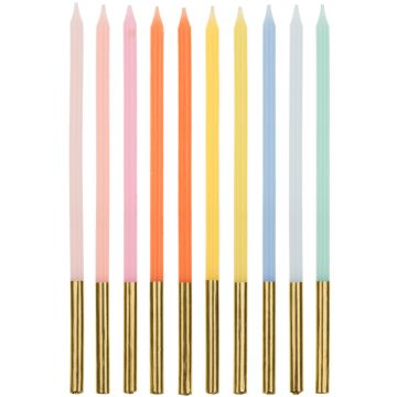 PartyDeco 10 Cake Candles Pastel/Gold (14cm)