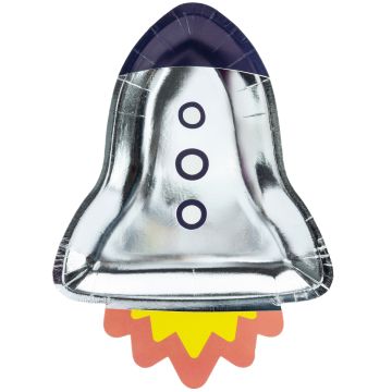PartyDeco 6 Party Plates ROCKET Space
