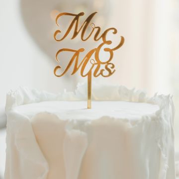 PartyDeco Wedding CAKE TOPPER "Mr & Mrs" Gold