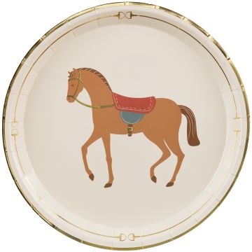 PartyDeco 6 Pappteller PFERD Beige/Gold
