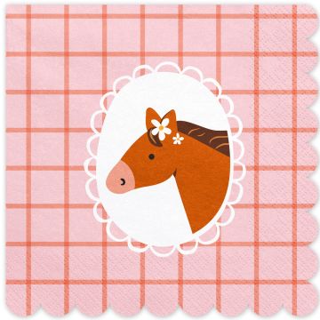 PartyDeco 12 Napkins HORSE Pink