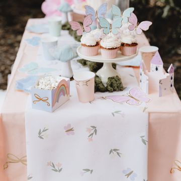 PartyDeco Fleece Table Runner FLOWERS & BUTTERFLIES