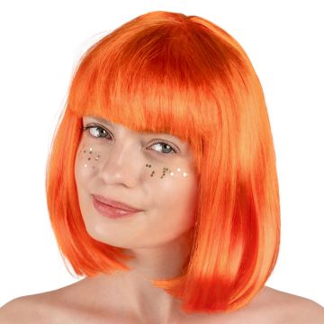 PartyDeco Kostümaccessoire PERÜCKE Halblang Orange