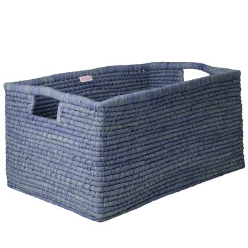 RICE Extra Large RAFFIA STORAGE BASKET Rectangular Blue