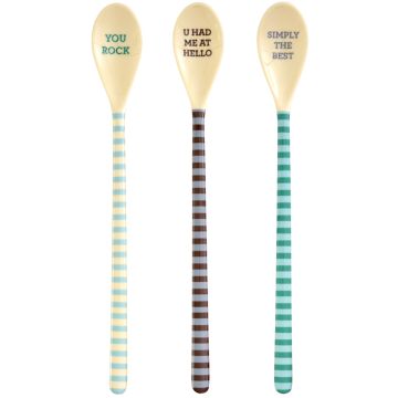 RICE 3 Melamine Latte Macchiato SPOONS Striped Blue/Green