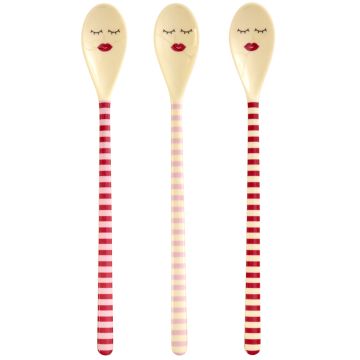 RICE 3 Melamine Latte Macchiato SPOONS Striped Pink/Red