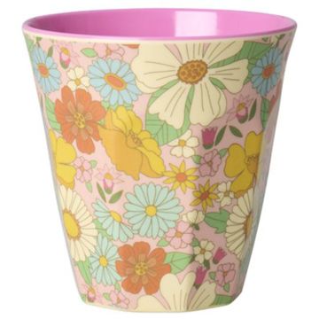 RICE Melamine CUP "Flower Power" Pink (250 ml)