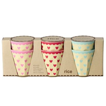 RICE 6 Medium Melamine CUPS Hearts (250 ml)