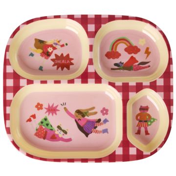 RICE Melamine KID'S DIVIDED PLATE "Hero" pink