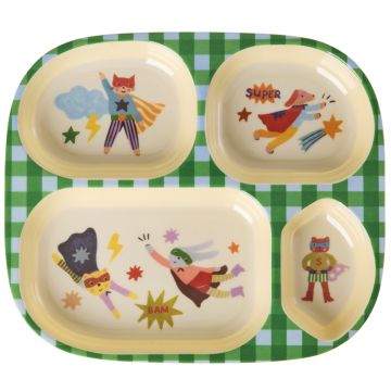 RICE Melamine KID'S DIVIDED PLATE "Hero" green