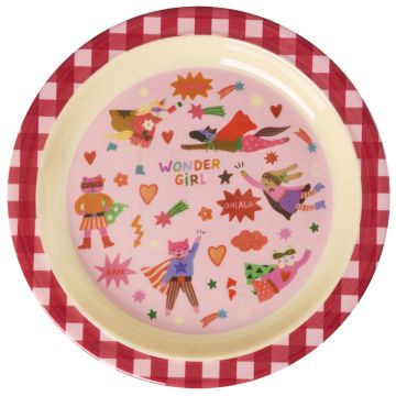 RICE Melamine KID'S PLATE "Hero" pink