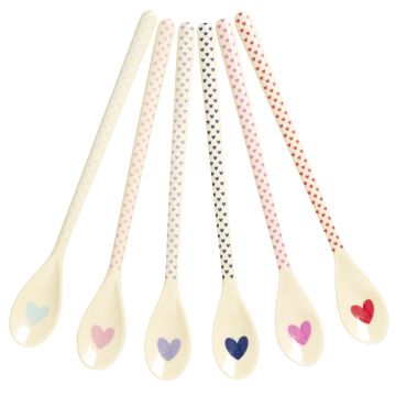 RICE 6 Lange Melamin LATTE LÖFFEL "Favorite Hearts" Herzen