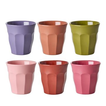 RICE 6 Small Melamine CUPS "Bon Vivant" Colors (160 ml)