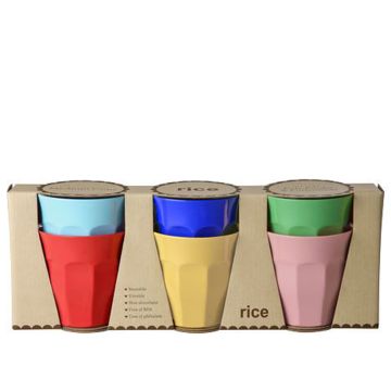 RICE 6 Medium Melamine CUPS Assorted Colors
