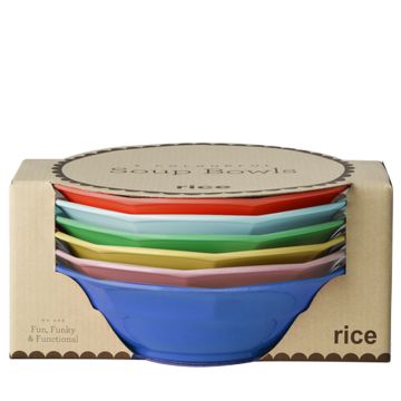 RICE 6 Melamine SOUP BOWLS Assorted Colors