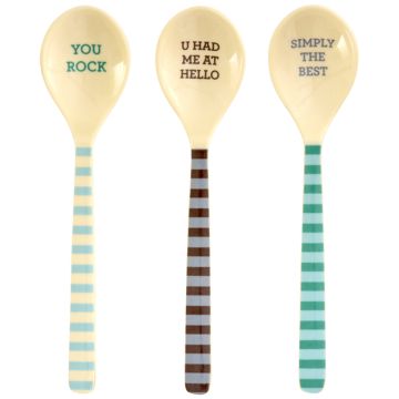 RICE 3 Melamine TEASPOONS Striped Blue/Green